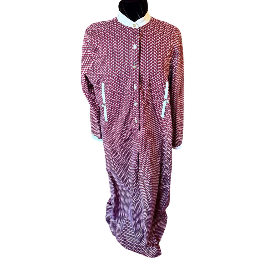 Vintage 60’s Keyloun Maroon Red Floral Prairie Maxi Cotton Dress Med Large ILGWU